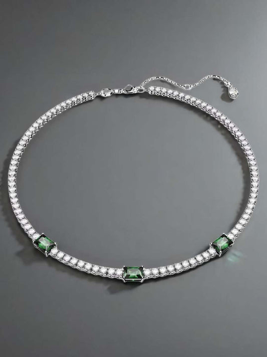 Emerald Accent Diamond Tennis Necklace