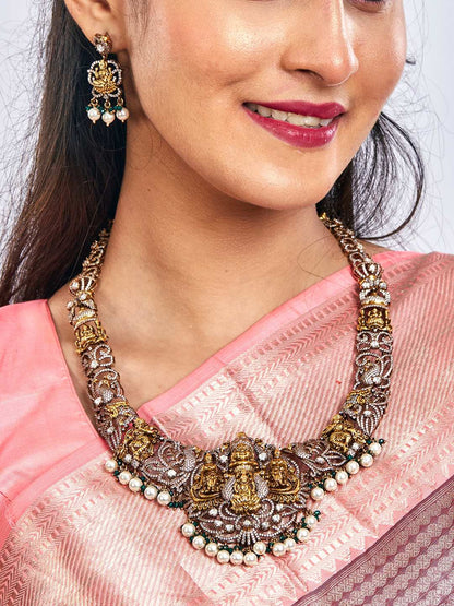 Agnira Antique Temple Long Necklace Bridal Set