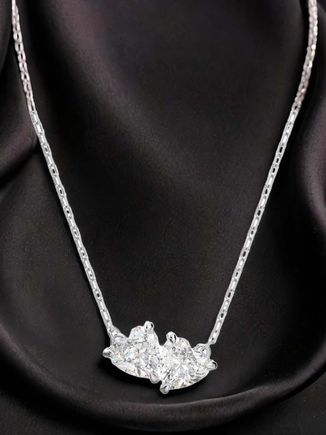 Double Heartbeat Diamond Pendant Necklace