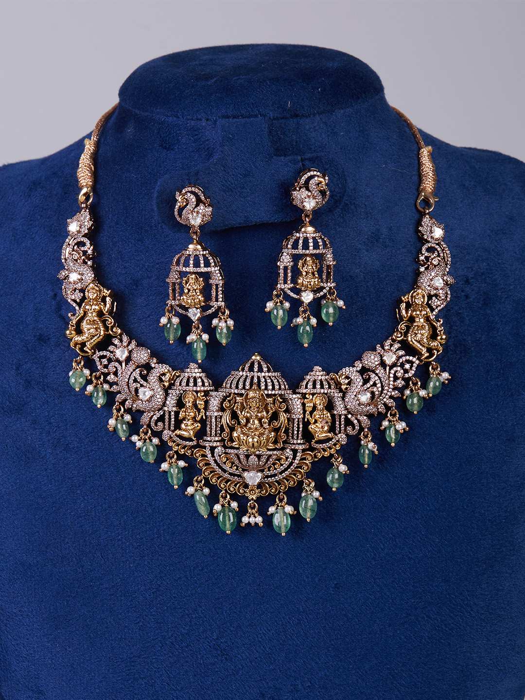 Tansi Jewels Abhirami Antique Temple Necklace Set