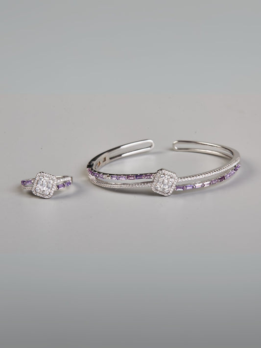 Tansi Jewels Ametrine Studded Diamond Bracelet And Ring Set