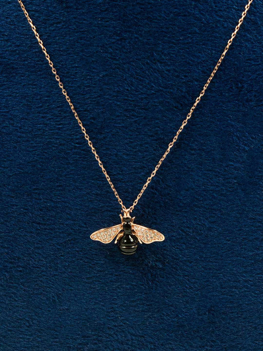 Tansi Jewels Black Bee Rose Gold Plated Sterling Silver Chain Necklace