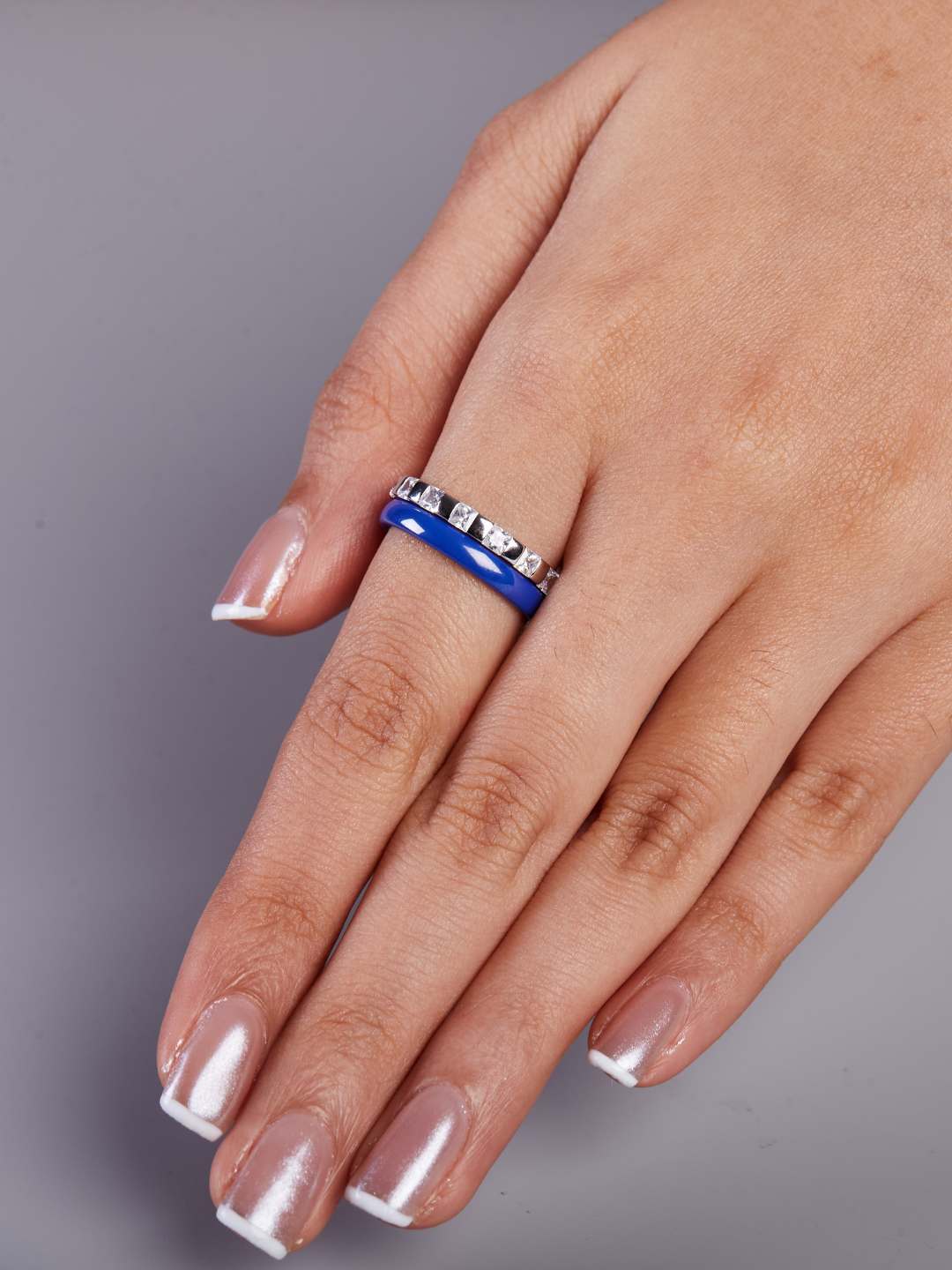 Tansi Jewels Blue Ceramic With White Diamond Stack Ring