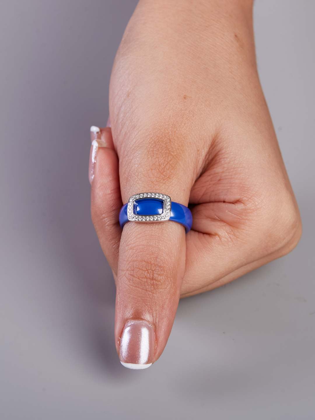 Tansi Jewels Blue Resin Diamond Ceramic Ring