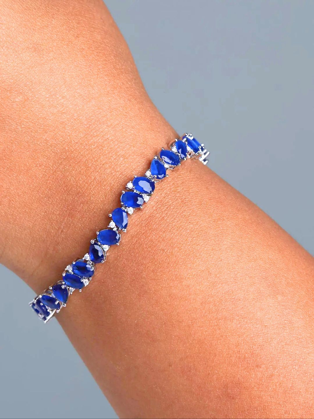 Tansi Jewels Blue Saphhire And Diamond Tennis Bracelet