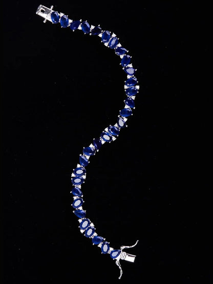 Tansi Jewels Blue Saphhire And Diamond Tennis Bracelet