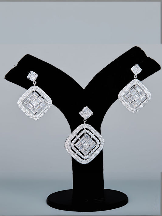 Tansi Jewels Cubic Attractive White Gold Pendant Set With Earrings