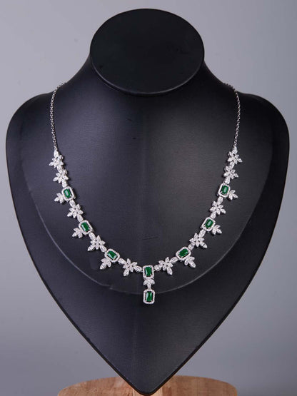 Tansi Jewels Cz Emerald Short Necklace Set With Matching Earrings And Ring