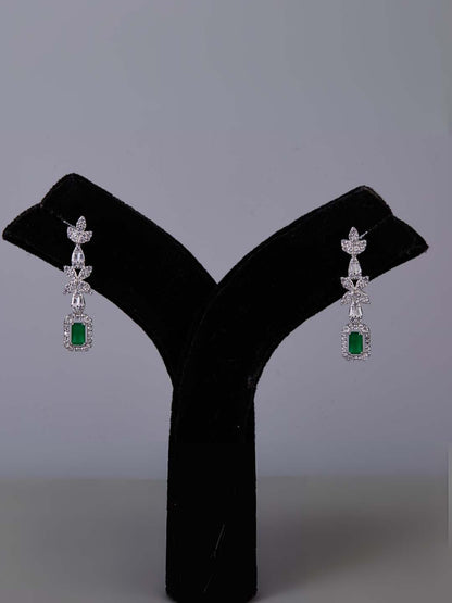 Tansi Jewels Cz Emerald Short Necklace Set With Matching Earrings And Ring