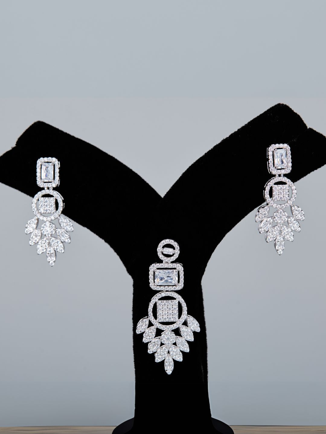 Tansi Jewels Cz White Diamond Pendant Set With Earrings