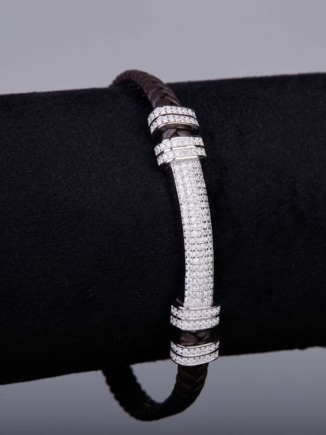 Tansi Jewels Diamond-Dusted Men'S Leather Bracelet