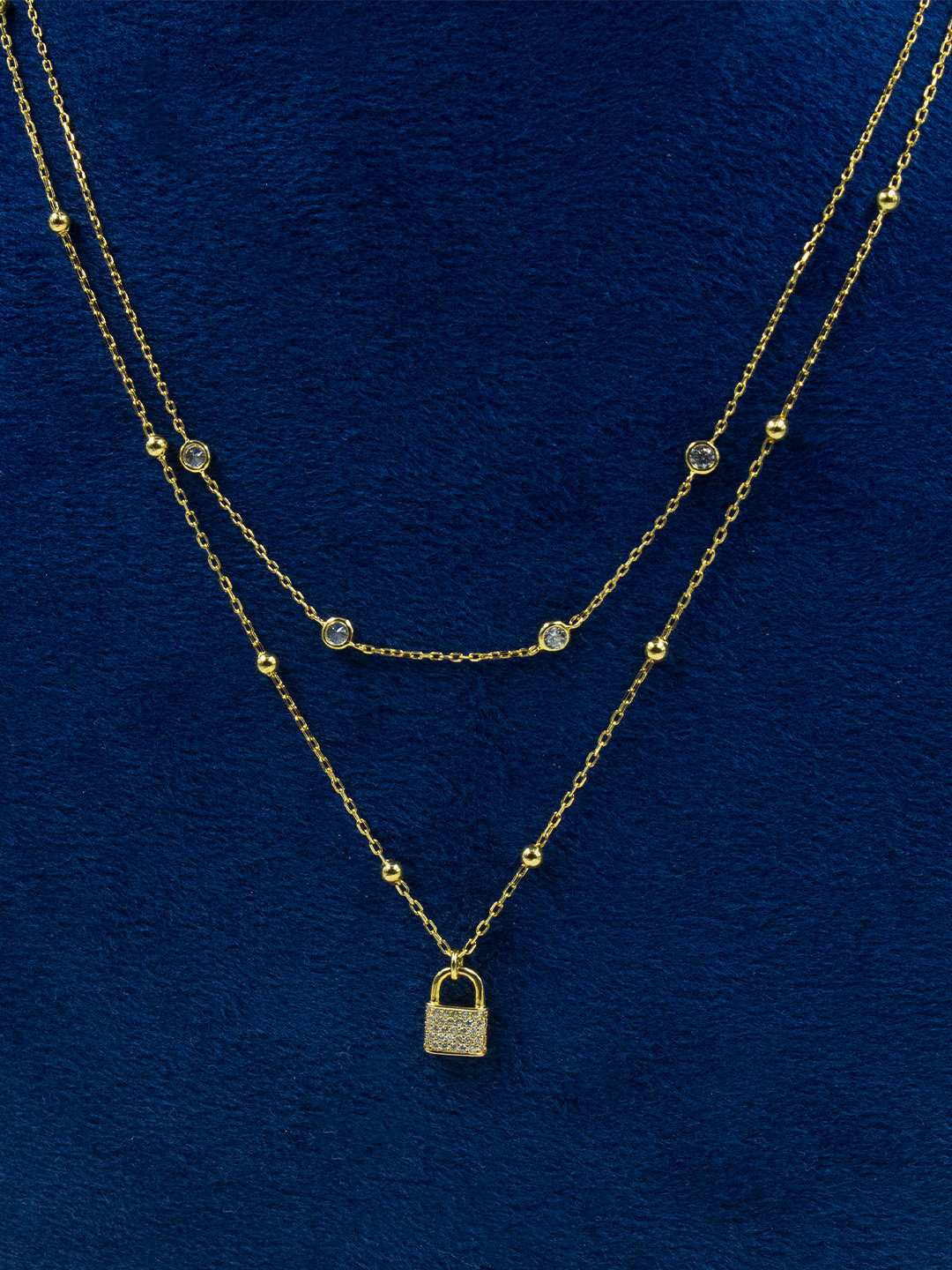 Tansi Jewels Double Layered Lock 18K Gold Plated Sterling Silver Chain Necklace