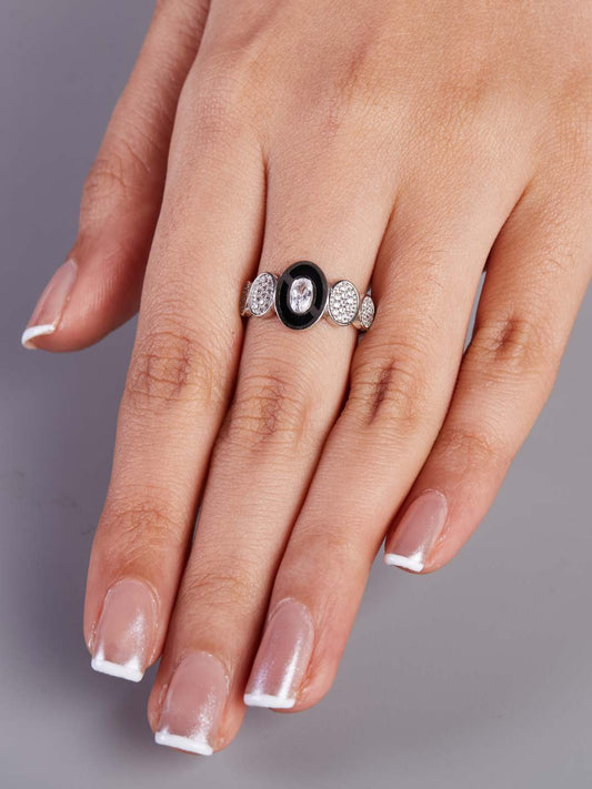 Tansi Jewels Eye-Catching Black Onyx Diamond Ring