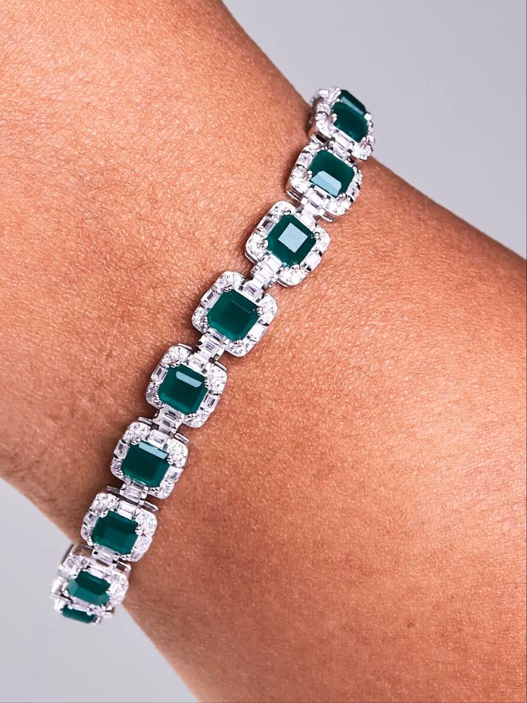 Tansi Jewels Green Emerald Cubiod Tennis Bracelet