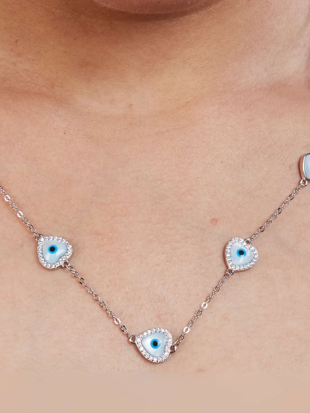 Tansi Jewels Heart- Shaped Evil Eye Chain Necklace