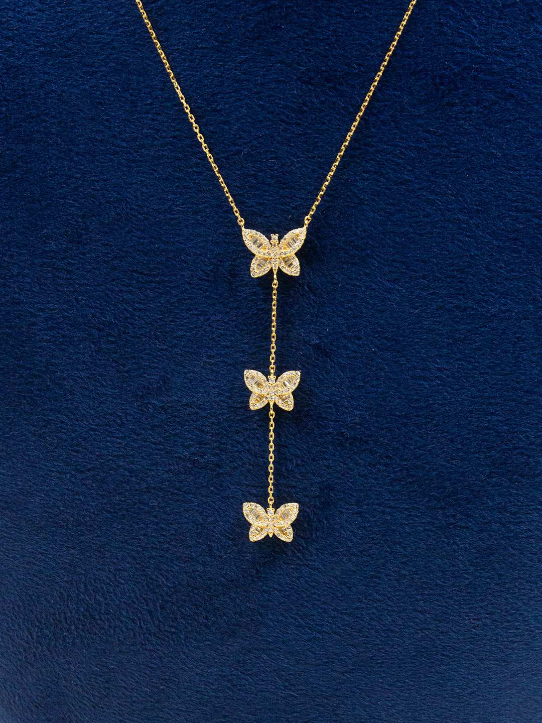 Tansi Jewels Long Butterfly Y Shaped Handing 18K Gold Plated Sterling Silver Chain Necklace