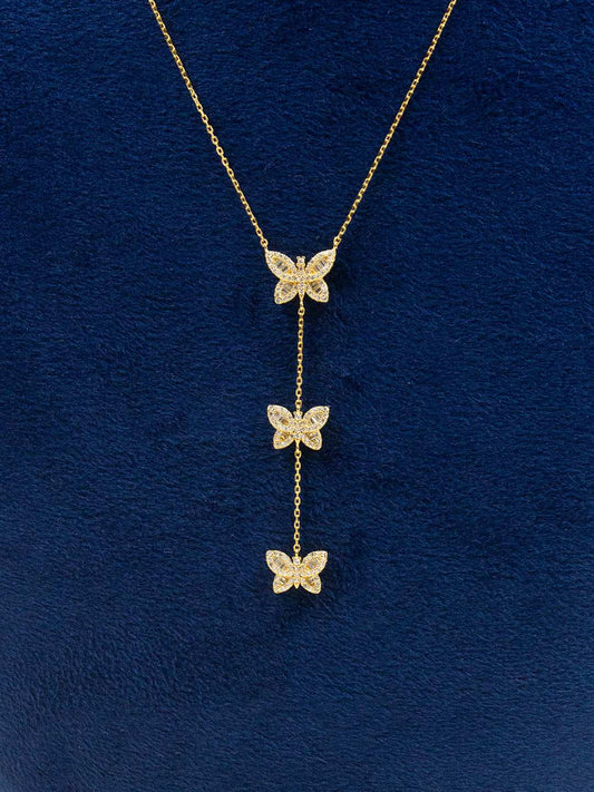 Tansi Jewels Long Butterfly Y Shaped Handing 18K Gold Plated Sterling Silver Chain Necklace