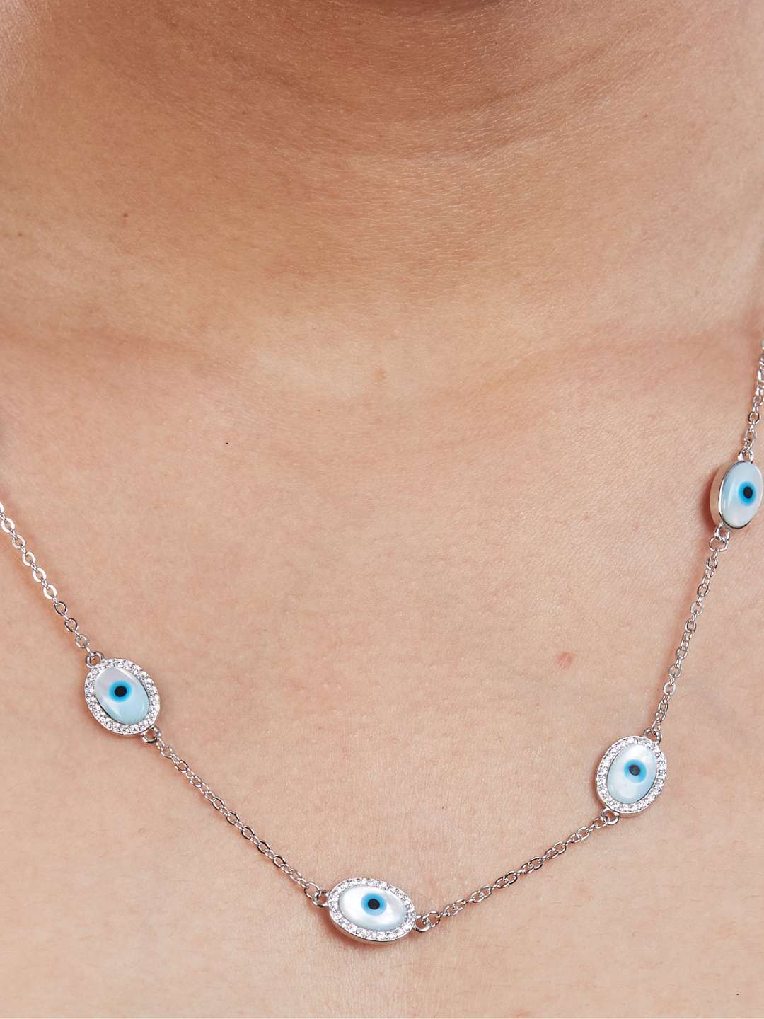 Tansi Jewels Oval Shaped Evil Eye Chain Necklace