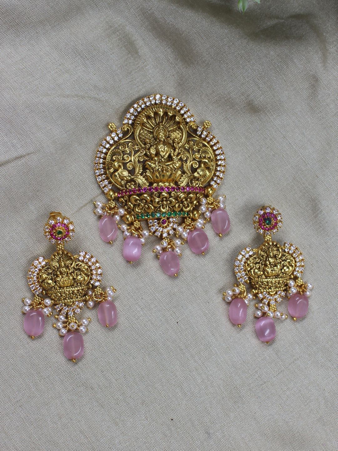 Tansi Jewels Padmavathi Gold Plated Pendant With Jhumkaas