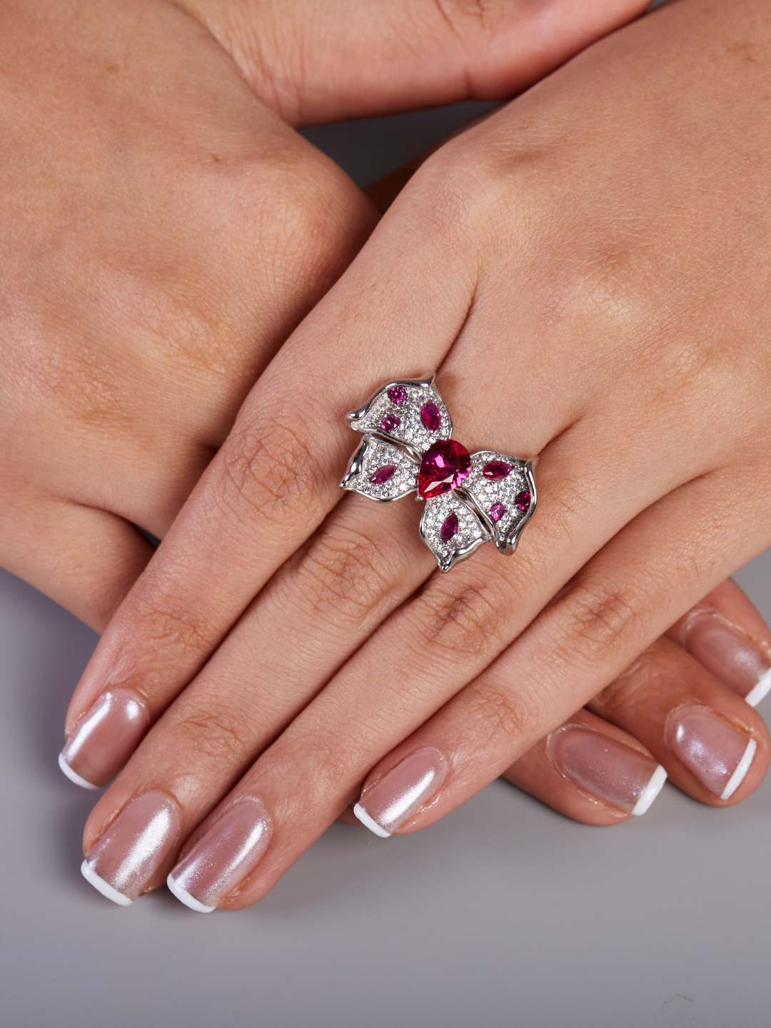 Tansi Jewels Ruby Butterfly Shaped Whimsical Statement Ring