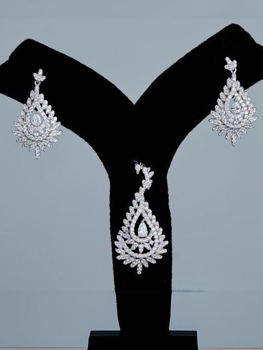 Tansi Jewels Sparkling Elegeant White Diamond Pendant Set With Earrings