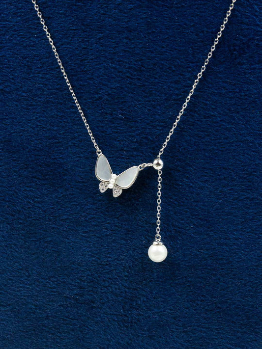 Tansi Jewels Swarwoski Inspired Butterfly Rodhium Plated Sterling Silver Chain Necklace