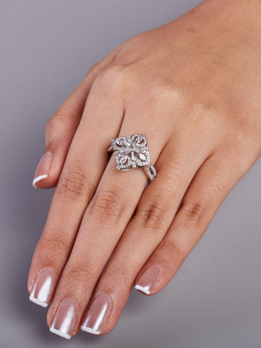 Tansi Jewels White Gold Clover Shaped Silver Ring