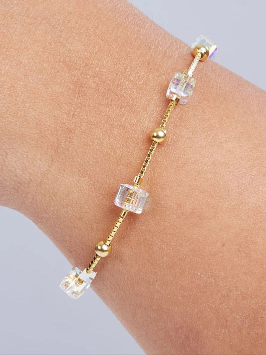 Tansi Jewels Yellow Gold White Topaz Crystal Bracelet