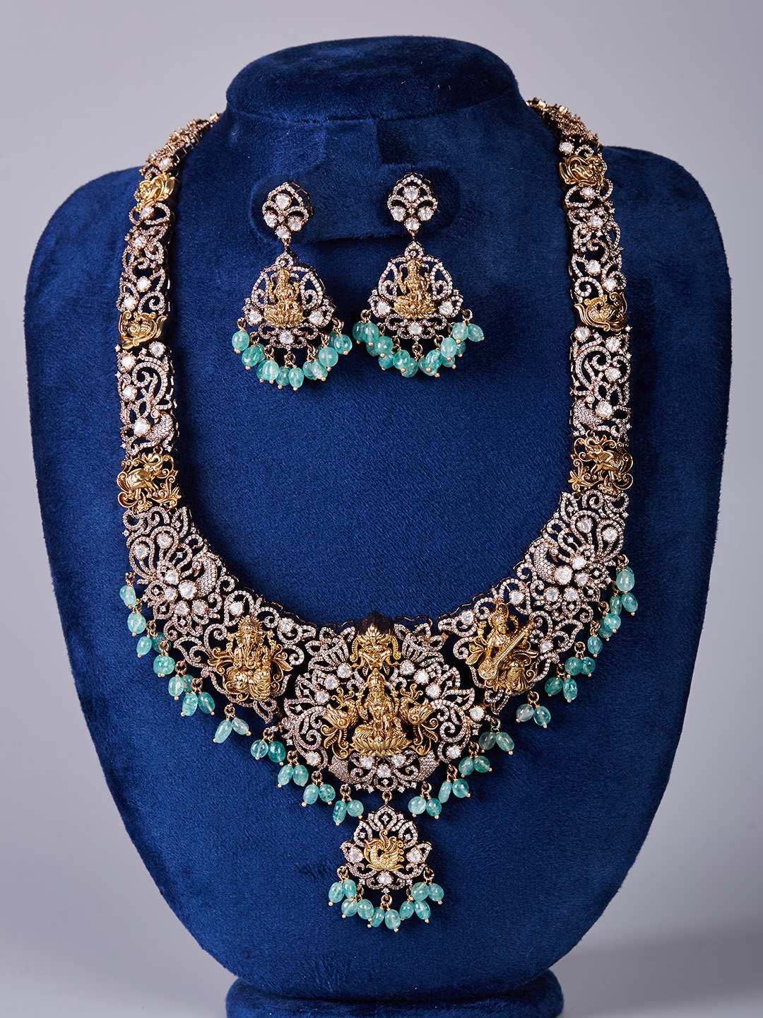 Tansi Jewels Yuthika Antique Temple Long Necklace Bridal Set